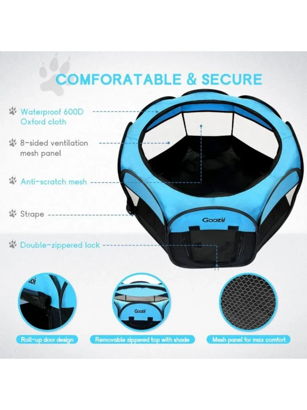 Portable Collapsible Dog Playpen - Indoor/Outdoor Pet Exercise Pen with Zipper